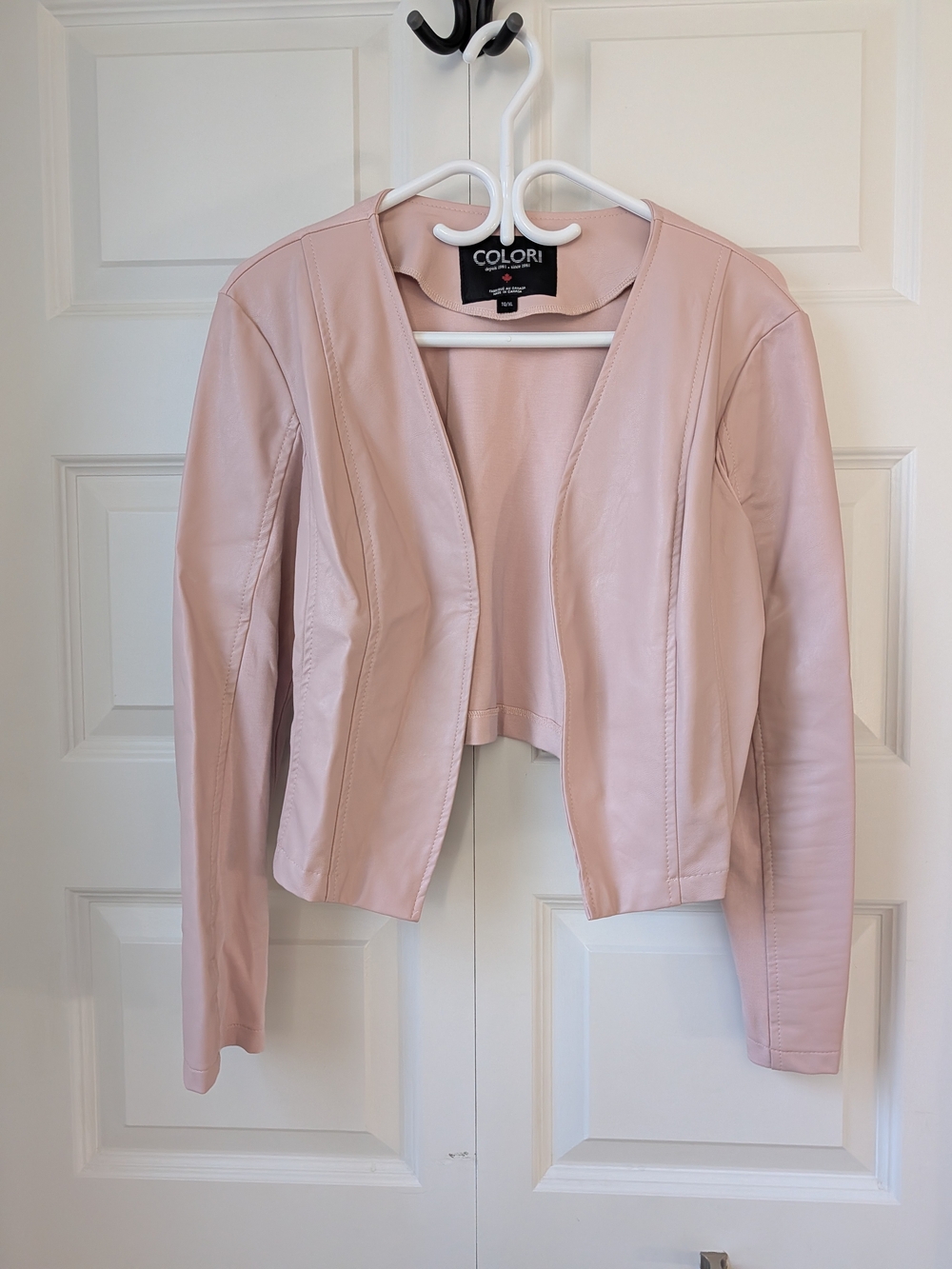 Colori Blush Pink Leather Open-Front Jacket